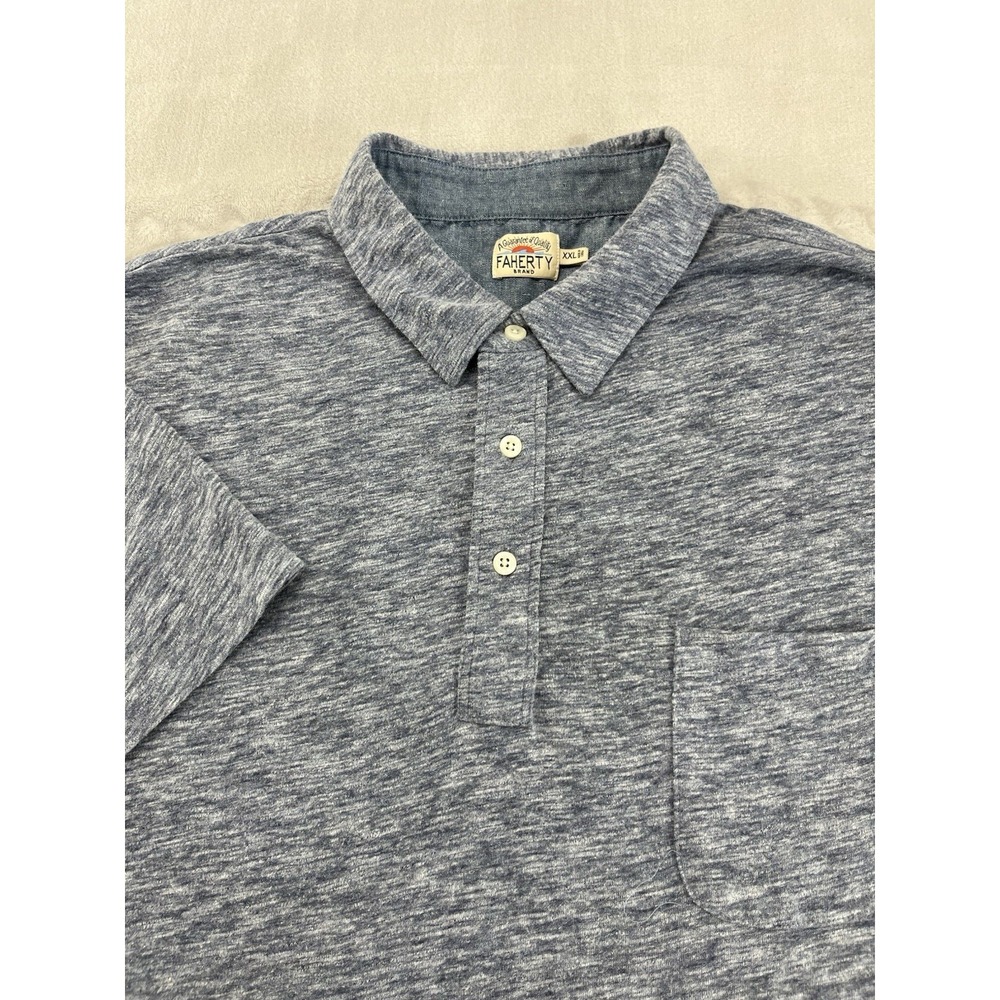 Faherty Polo Shirt Men 2XL Heather Blue Regular Stretch Lightweight Golf Casual